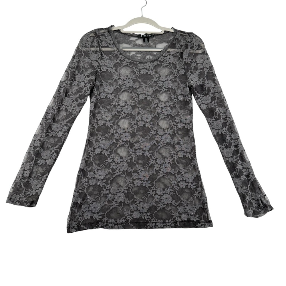 Bozzolo Y2K Gray Floral Lace Sheer Long Sleeve Top Stretch Womens Large 2000's